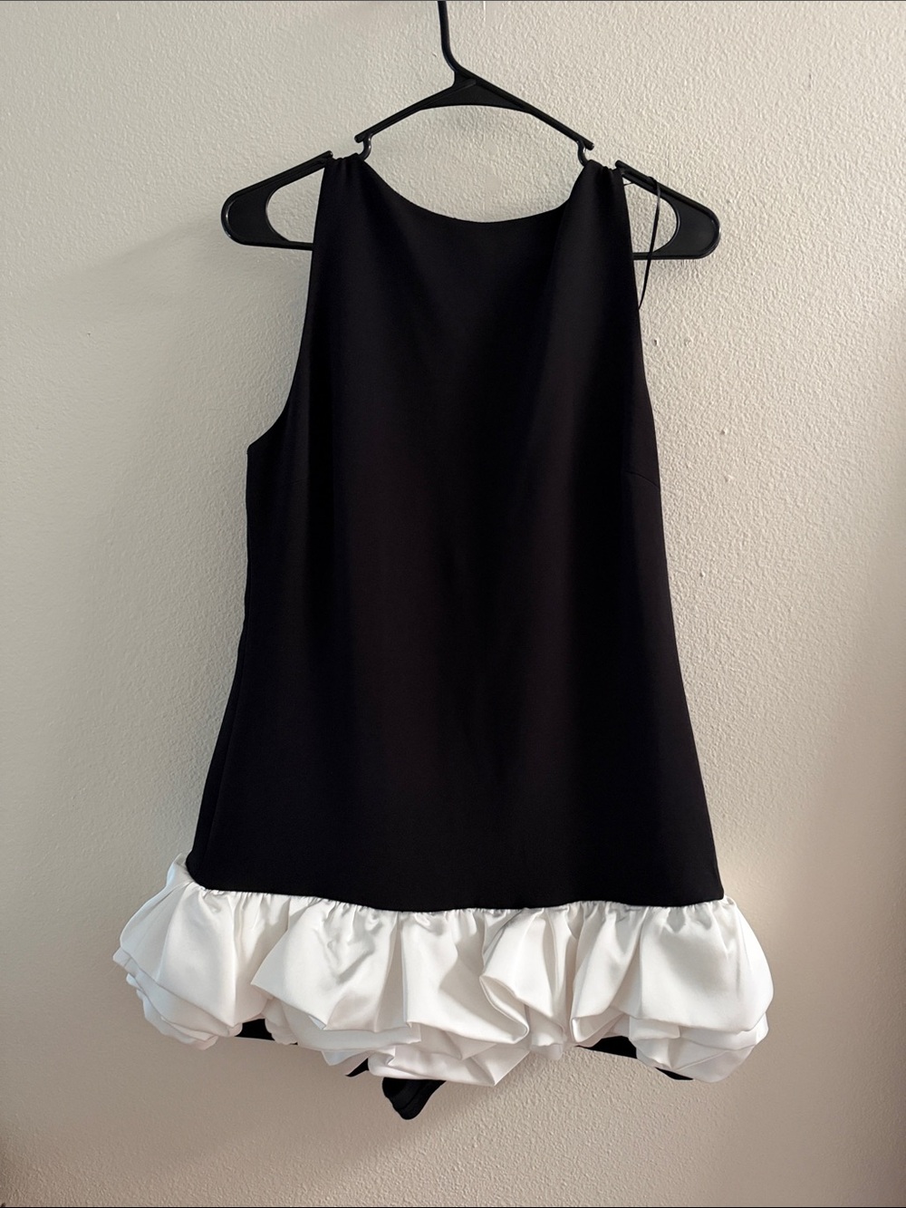 Black Balloon Dress with White Satin Ruffle Hem NWT